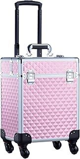 Joligrace Professional Makeup Trolley Cosmetic Vanity Box Make Up Organiser Beauty Rolling Case with Universal Wheels and Key Locks 1 Tier - Pink