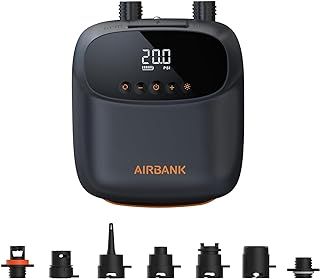 AIRBANK Electric SUP Pump Puffer Pro 20 PSI, Rechargeable Paddle Board Pump 5200 mAh, Dual Stage Auto Off Air Pump with Battery for Paddleboard, Kite, Tent, Mattress