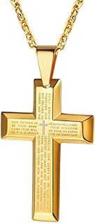 PROSTEEL Cross Necklace Mens, Bible Verse Cross Pendant with Adjustable Chain 22-24 Inch, Crucifix Necklace for Men 316L Stainless Steel Personalised Engrave Available -With Gift Box
