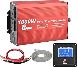SPARK Pure Sine Wave 1000W Car Power Inverter DC 12V to AC 230V 240V Voltage Converter with LCD REMOTE display