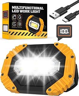 2025 Upgraded 30W LED Rechargeable Work Light with Digital Display, 2500LM Super Bright Outdoor COB Floodlight with 7 Modes, IP65 Emergency Security Light with USB for Garage Camping Hiking