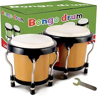 EastRock 4” & 5” Bongos Drums, Bongos Drums Set for Adults Kids Beginners Professionals Tunable Wood and Metal Drum Percussion Instruments with Tuning Wrench (Brown)
