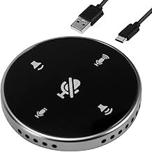 360° Omnidirectional Microphone with Mute Button USB Conference Microphone with Speaker Computer Condenser Mic Touch-Sensor Buttons to Mute/Volume for Streaming