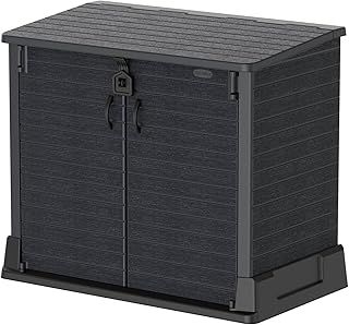 Duramax Cedargrain StoreAway 850L Plastic Garden Storage Shed - Outdoor Storage Shed, Wheelie bin box, Durable Construction, Ideal for Tools, BBQs & 2x 120L Garbage Bins, 130x74x110 cm, Dark Grey