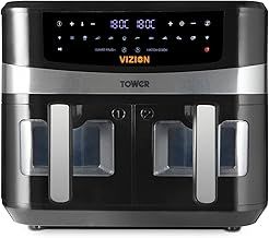 Tower, T17100, Vortx Vizion 9L Dual Basket Air Fryer with Digital control panel & 10 One-touch Pre-sets, Black