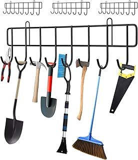 zerotop Garden Tool Rack, 4 Pack 15.9inch Garage Tool Organizer 32 Hooks Wall Mount Garden Tool Holder Yard Tool Hangers Organizer Heavy-Duty Hook Wall Storage Rack Holds Shovels Ropes (Single Hook)