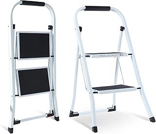 Galvaran 2 Step Ladder – Folding Step Ladder, Portable With Anti-Slip Mat & Comfortable Soft Handgrip, Heavy Duty Steel Step Ladder - Easy to Store Step Ladders, 150KG Max Capacity (2-Step)