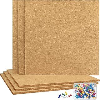 TUPARKA 6 Pack Cork Board 12"x12" - 1/4" Self-Adhesive Corkboards for Wall with 100 Push Pins Wall Bulletin Boards Square Bulletin Boards Cork Tiles for Wall Home School Office Decorative