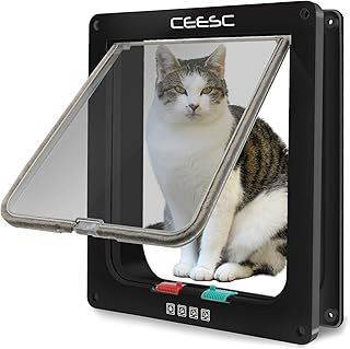 CEESC Large Cat Flap (Outer Size 11" x 9.8"), 4 Way Locking Large Cat Flap Door for Interior Exterior Doors, Weatherproof Pet Door for Cats & Doggie with Circumference < 24.8" (Black)