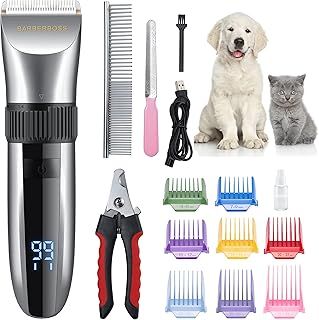 BarberBoss Cordless Dog Grooming Clipper - Waterproof, Ceramic Blades, LED Display, Fast Charging, Electric Pet Clippers for Dogs & Cats, Pets Hair Trimmer, QR-9082