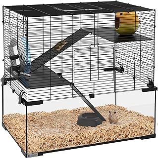 PawHut 3 Tiers Hamster Cage w/Deep Glass Bottom, Dish, Hut, 60 x 40 x 57cm