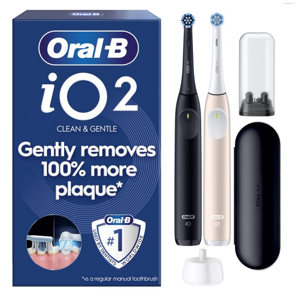 Oral-B iO2 Duo Electric Toothbrushes, 2 Handles, Night Black and Calm Pink