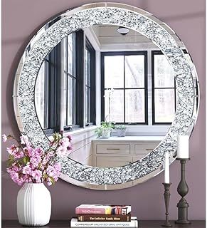Large Jewel Round Wall Mirror Loose Diamante New Crystal Decor Mirror Gift 60Cm
