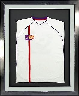 DIY Infant 3D Mounted Sports Shirt Display Frame for Football Shirt, Rugby Shirt, Band T-Shirt Shadow Box - 40 x 50cm - Gloss Black Frame, Blue Mount, Black Backing Card