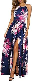 KILIG Maxi Dresses for Women UK Summer Dress Halter Neck Wedding Guest Elegant Long Dress Floral Beach Sundress