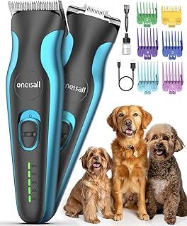 oneisall Dog Clippers & Paw Trimmer Dual Blade Grooming Kit, Dog Grooming Clippers with Stainless Steel Blade for Thick Hair, Cordless Low Noise Pet Trimmer for Small, Medium and Large Dogs