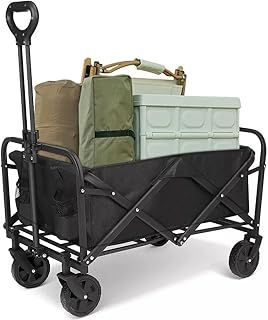 Black Heavy Duty Garden Trolley On Wheels, Folding Cart For Shopping, Fishing, Gardening