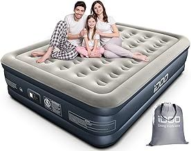 iDOO Inflatable Mattress, King Air Bed with Built-in Electric Pump, Queen Blow Up Mattress in 3 Mins Quick Self-Inflation/Deflation, Double Airbed for Home Guest Camping Travel 203x152x38cm