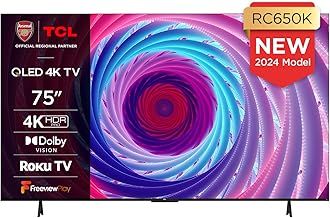 TCL 75RC650K 75-inch QLED Pro Television, 4K Ultra HD, Roku TV (Smart TV with Dolby Vision & Audio, HDR 10+, compatible with Google assistant & Alexa)