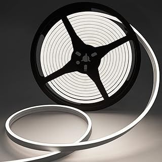 Neon LED Strip Light - 5m White led Strip Light, 12v Flexible Cuttable Waterproof Silicone Neon Light Strip,Neon LED Strip Light for Kitchen Bedroom Garden(Cold White No Power Adapter)