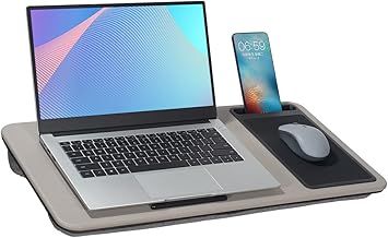 Large Lap Desk PU Grey,Portable Tray with Cushion Fits Up to 17",with Slot,Mouse Pad,Great for Home & Office