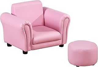 HOMCOM Children's Armchairs Toddler Chair Sofa Single Seater Childrens Armrest w/Footstool - Pink