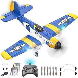 3 Channel RC Plane, 6-axis Gyro Remote Control Airplane Fighter Toys with Colorful LED Navigation Lights & 2 Batteries, Easy Control for Adults Kids Beginners