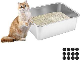 Stainless Steel Cat Litter Box, 19.6 "L x 13.7"B x 8 "H Metal Cat Litter Box, No Odor Left & Non Stick Surface for Cats Rabbits, Rust & Stain Resistant, Easy to Clean