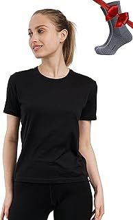 Merino.tech Merino Wool T Shirt Women - 100% Merino Wool Base Layer Womens Short Sleeve Tee + Hiking Socks