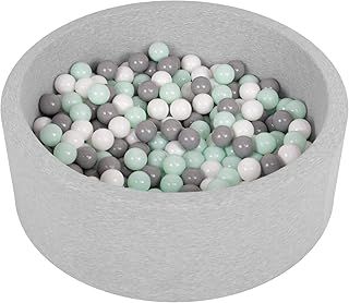 Selonis Soft Ball Pit Pool 90X30cm/200 Balls Round For Baby Toddler Foam, Light Grey:White/Grey/Mint