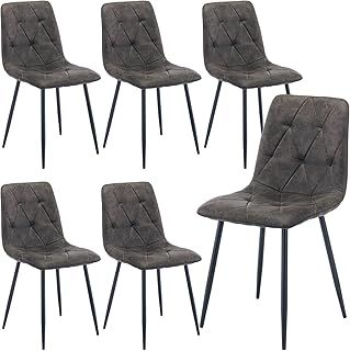 Artist Hand Set of 6 Dining Chairs for Dining Room Living Room, Vintage Faux Suede Dining Chairs with Backrest Upholstered Seat Solid Metal Legs, Gray