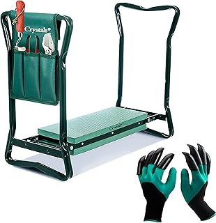 Crystals Portable Foam Padded Garden Kneeler Folding Stool Seat With Tools Bag & Gardening Gloves Set