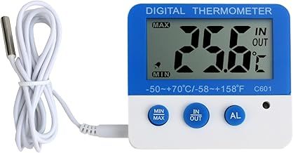 Digital Freezer/Fridge Thermometer with Magnet and Stander, Mini Refrigerator Thermometer with LED Alarm Indicator Measurement of Temperature and Humidity Meter High and Low Temperature Alarm