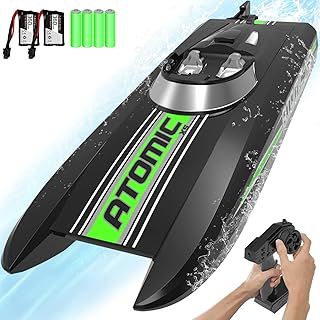 Remote Control Boats for Pools and Lakes 20+MPH Atomic XS High Speed RC Boat for Kids or Adults Remote Controlled Boat with 2 Batteries & Reverse Function (795-5 Black)
