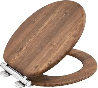AQUALONA® Premium Soft Close Toilet Seat - Moulded Wood - Stainless Steel Slow Close Hinges - Click, Lift & Clean Technology - Contemporary Design - Durable (Teak Toilet Seat)