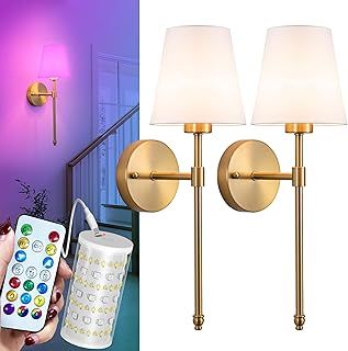 SHYFLEMP Battery Operated Wall Sconce with Remote Control, 10000mAh Rechargeable Lighting Up to 60 Hrs, RGB Dimmable Wireless Set of Two for Living Room Hallway