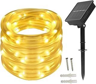 BXROIU Solar Rope Lights 100 LEDs String Lights Starry Fairy Lights,33 ft/10meter Waterproof Outdoor Tube for Patio, Garden, Party (Warm White)