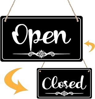 Double Sided Open Closed Sign With Business Hours - Hanging Sign for Walls, Window, Shop, Bar, Hotel - 12x8 Inch With Rope
