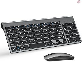 Wireless Keyboard and Mouse Ultra Slim Combo, TopMate 2.4G Silent Compact USB 2400DPI Mouse and Scissor Switch Keyboard Set with Cover, 2 AA and 2 AAA Batteries, for PC/Laptop/Windows/Mac - Gray Black