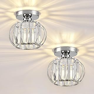 Crystals Ceiling Light Fixtures Chandelier, Small Semi Flush Mount Ceiling Light Fitting for Hallway Entrance Kitchen Bedroom Dining Rooms Living Rooms Bar (2 Pack Silver)