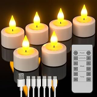 Rechargeable Tea Lights, 6 Packs Flameless Battery Electric LED Candles with Remote Timer, Rechargeable Candles with USB-C Cable for Home Room Bedroom Halloween Christmas Decorations