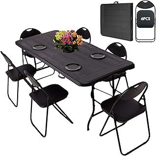 Durable Round Folding Table 23.6’’ x 28.5’’ (60 x72.5 cm) - Fully Assembled Small Garden Table HDPE Top, Steel Frame for Dinner, Picnic, Garden Parties, Indoor and Outdoor Use