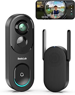 BOTSLAB 5MP Video Doorbell Camera Wireless No Monthly Fee, 1:1 Head-to-Toe with 360° View, 150-Day Battery Life, Triple Motion Detection Doorbell Camera, Pre-installed 32GB SD Card, WiFi Homebase