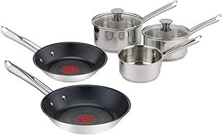 Tefal Elementary 5-Piece Set including 14 cm Milk Pan 16/18 cm Saucepans with Lids and 20/24 cm Frying Pans, Stainless Steel, Silver, 50.6 x 28.1 x 19.8 cm