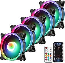 5 x 120mm Dual-Ring RGB Case Fans Set With Fan Hub And Remote Control, Adjustable Speed and LED Brightness, Quiet & High Airflow - 5 Pack