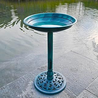 Garden Pedestal Ornament Verdigris Effect Traditional Weatherproof Bird Bath Bowl