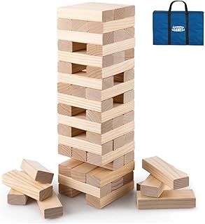 Giant Stack ‘N’ Fall, Classic Stacking Timber Game, Tumble Tower for Kids and Adults, 54 Wooden Blocks