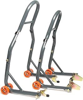 Motorcycle Paddock Stand Front and Rear Motorbike Wheel V-Adaptor Heavy Duty Combo Pack