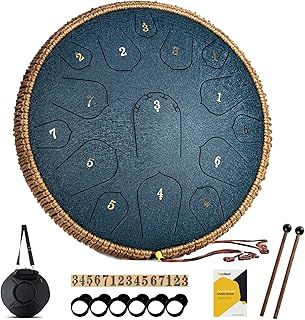 MeloBeat Steel Tongue Drum - 14 Inch 15 Notes Tongue Drum - Hand Pan Drum with Music Book, Handpan Drums Mallets and Carry Bag, D Major (Navy Blue)