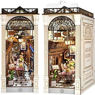 ROBOTIME Book Nook Kits for Adults Arcade Dating, Booknook with Dust Cover DIY Miniature Dolls House Kit 3D Wooden Puzzle Bookend Bookshelf Decor Gift